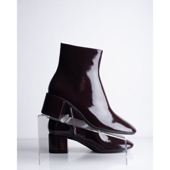 Zara Womens Ankle Boots Faux Patent US 8 EU 39 Round toe Burgundy 3129/410 NWT - Picture 7 of 8